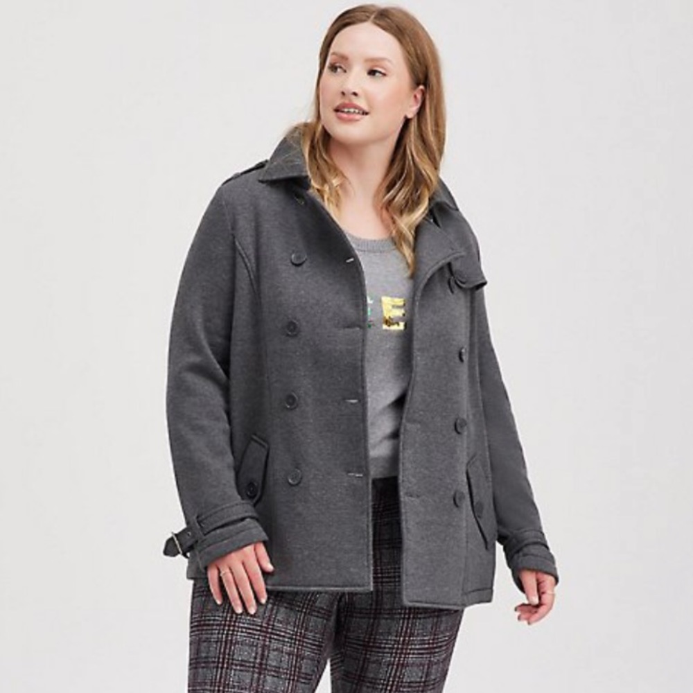 Torrid Gray Fleece Button-Up Peacoat Jacket 2X (18-20)